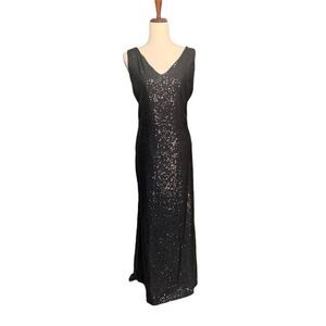 Marina Black Sequin Cocktail Sleeveless Maxi Dress | Size 14